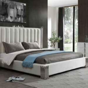 California King Token - Modern White & Stainless Steel Bedroom Set