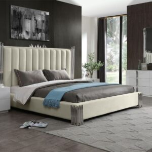 Queen Token - Modern White & Stainless Steel Bedroom Set