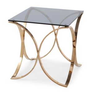 Reklaw Modern Smoked Glass & Rosegold End Table