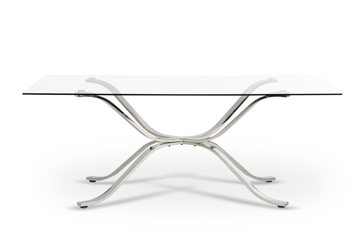 Adderley Modern Stainless Steel w/ Glass Top Dining Table