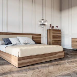Queen Matteo Italian Modern Walnut & Fabric 4-Piece Bedroom Set