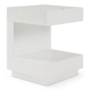 Esso Modern White Glossy Tall Nightstand