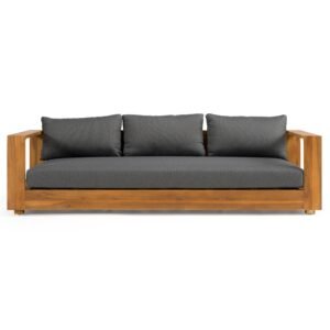 Santorini - Outdoor Grey Olefin Fabric + Natural Teak Sofa Set