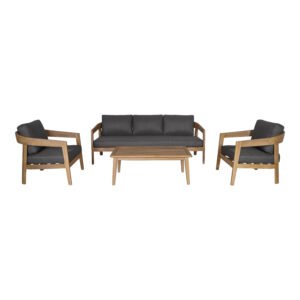 Sintra - Outdoor Grey Fabric + Eucalyptus Sofa Set