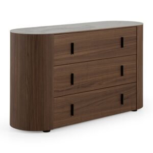 Chelton - Contemporary White Ceramic & Walnut 3-Drawer Dresser