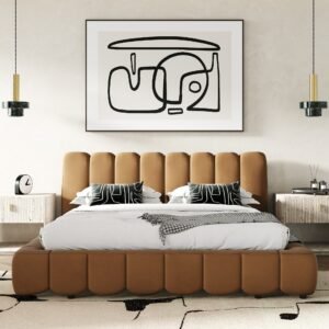 Harris + Roma - Modern Brown Fabric + Faux Travertine 4-Piece Bedroom Set