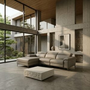 Meidas - Modern Light Grey Leather Sectional Sofa + 2 Recliners - Left Facing Chaise