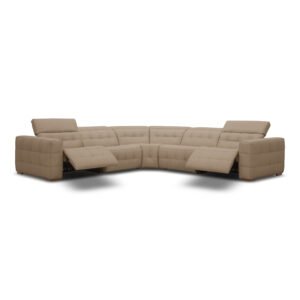 Carney - Modern Beige Leather Sectional Sofa + 3 Recliners