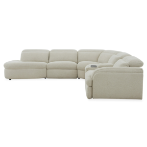 Ambler - Modern Off-White Fabric Sectional Sofa w/ 2 Power Recliners Left Facing Chaise