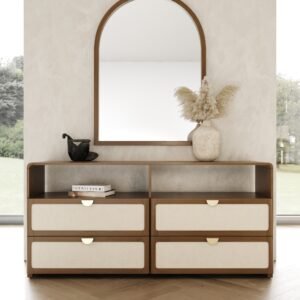 Emilio - Modern Natural Burlap + Walnut Dresser