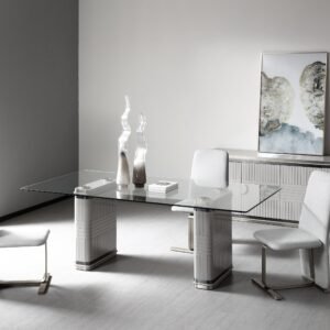 T2397 - Glass + White + Gold Dining Table
