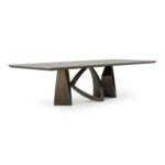 Dollemore - Modern Faux Travertine Ceramic + Antique Brass Dining Table