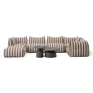 Lanuza - Outdoor Brown + White Stripe Fabric Ottoman
