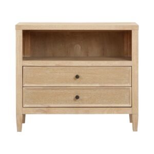 Bristol Park 30" Whitewashed Oak Wood 2-Drawer Nightstand