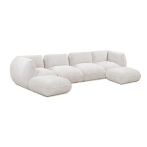 Arezza Stone White Contract-Grade Basketweave Chenille Modular U-Chaise Sectional