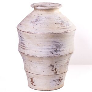 Visha Scalloped Distressed Cream Terracotta Decorative Vase