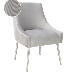 Beatrix Pleated Light Grey Performance Velvet Dining Chair - Silver Legs