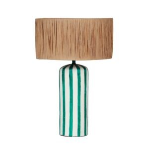 Ravello Green Striped Papier Mache Table Lamp