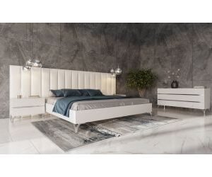 Eastern King Angela - Italian Modern White Eco Leather 4-Piece Bedroom Set and Wings