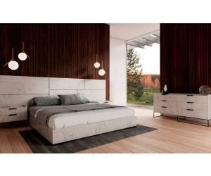 Queen Marbella - Italian Modern White Faux Marble 4-Piece Bedroom Set