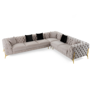 Clarice - Transitional Light Beige Velvet Sectional Sofa