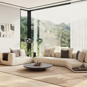 Siret - Modern Ivory Fabric Modular Sectional Sofa W/ Coffee Table