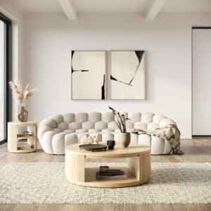 Yolonda - Modern Curved Beige Fabric Sofa