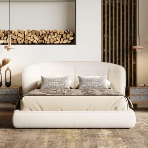 Lambert - Modern Beige Fabric Upholstered Bed