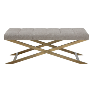 Xane - Contemporary Grey Fabric & Brushed Brass Bench