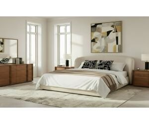 Queen Lambert + Berlin - Modern Beige Fabric + Walnut 4-Piece Bedroom Set