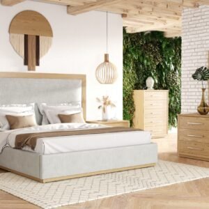 Santa Barbara - Modern Grey Fabric + Natural Bedroom Set