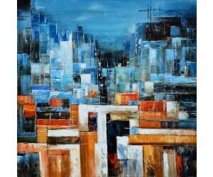 Abstract Blue & Orange Oil Painting