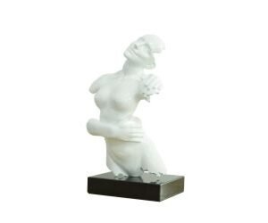 Woman Torso Modern White + Black Base Sculpture