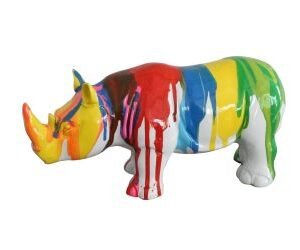 Modern Colorful Drips Rhino Sculpture