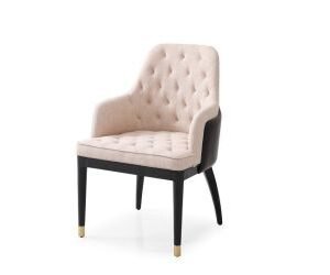 Nara - Glam Beige Fabric, Black Bonded Leather and Champagne Gold Dining Chair
