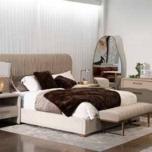 Florence - Modern Beige Velvet + Gold Bed