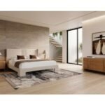 Eastern King Newhart - Modern Beige Fabric + Natural Oak 4-Piece Bedroom Set