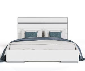 Eastern King Cartier - Modern White Vegan Leather + Stainless Steel Bed