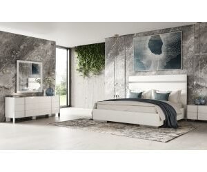 Queen Cartier - Modern White Vegan Leather + Stainless Steel Bedroom Set