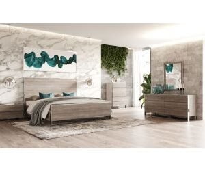 Eastern King Charlene Modern Grey Elm & Stainless Steel 4-Piece Bedroom Set
