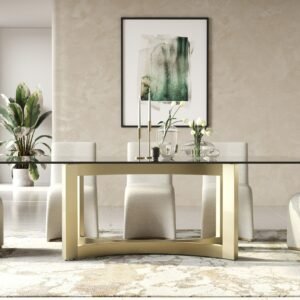 Mingus - Modern Glass + Brushed Brass Rectangualr Dining Table