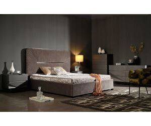 Eastern King Duke Modern Grey Velvet & Black Gun Chrome 4-Piece Bedroom Set