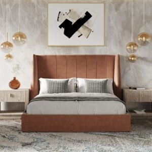 Roma - Modern Burnt Orange Microfiber Upholstered Bed