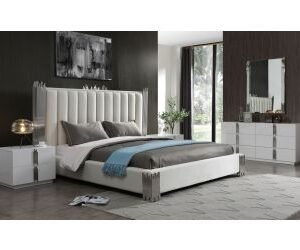 Eastern King Token - Modern White + Stainless Steel 4-Piece Bedroom Set