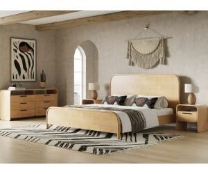Queen Dresden - Modern Natural Acacia 1-Drawer Nightstand Bedroom Set